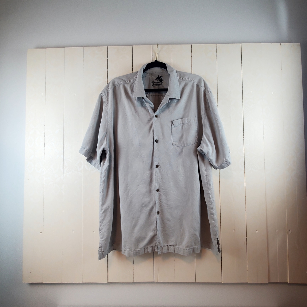 Tommy Bahama Light Gray Jacquard Button-Down Shirt Extra Large XL Mens